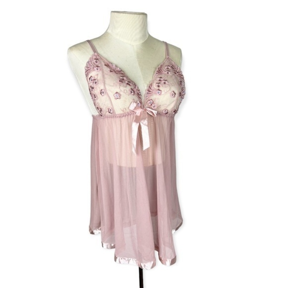 Lingerie top size Medium girly grunge Fairy twee Mauveโ sequins lace sheer
